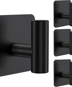 Aikzik 4 Pack Large Heavy Duty Wall Hooks - 26lb Max. Stainless Steel Adhesive Towel Hook. Shower Hooks for Hanging Towel. Coat. Robe. Wall Hook for Use in Bathroom. Kitchen and Door. Matte Black