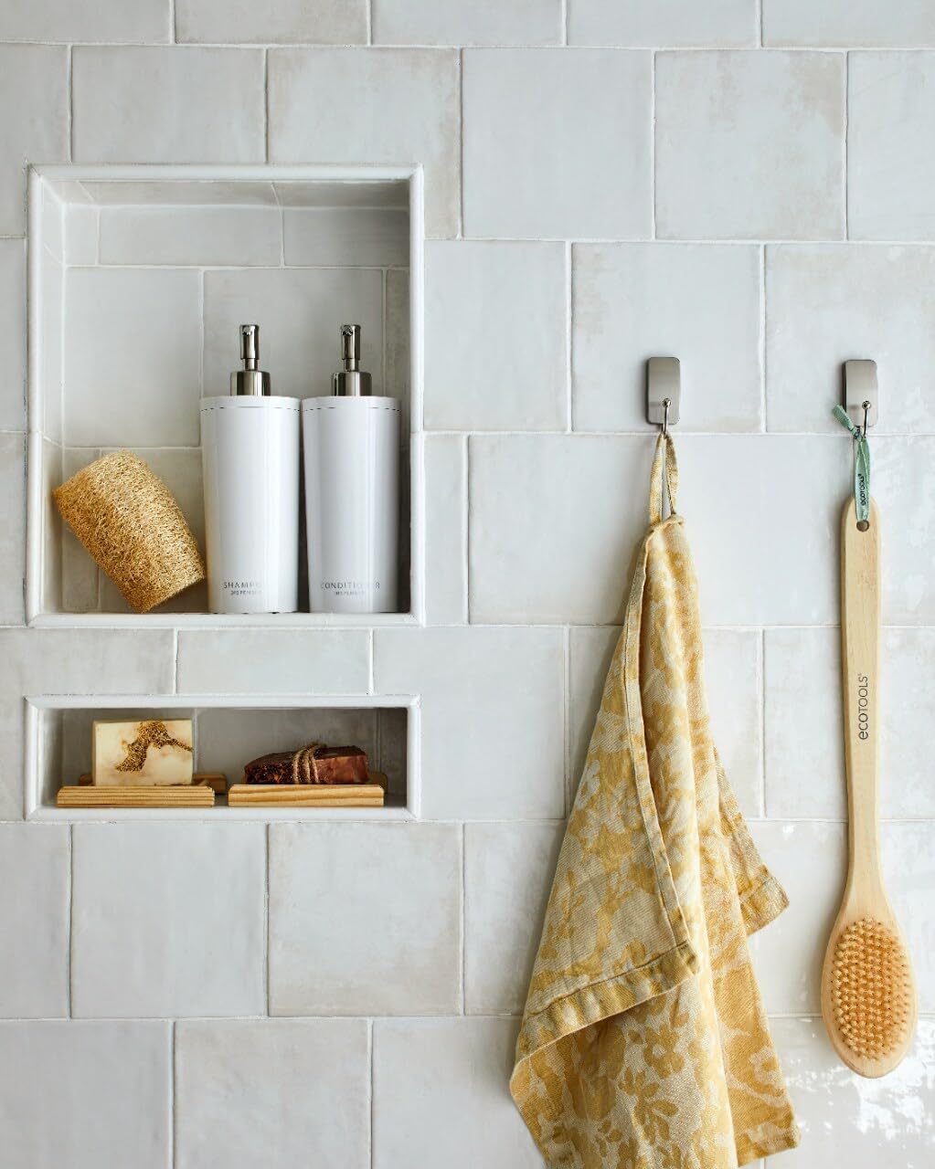 Command Small Bath Hook. Holds up to 1 lb. 1 Satin Nickel Shower Hook with 2 Water Resistant Strips. Damage-Free Bathroom Organization - Image 5