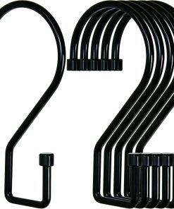 12Pcs S Hooks for Hanging. 4 inch Heavy Duty Large S Hooks. Reversible Black Metal S Shaped Hooks for Kitchen. Bathroom. Garden. Indoor. Outdoor