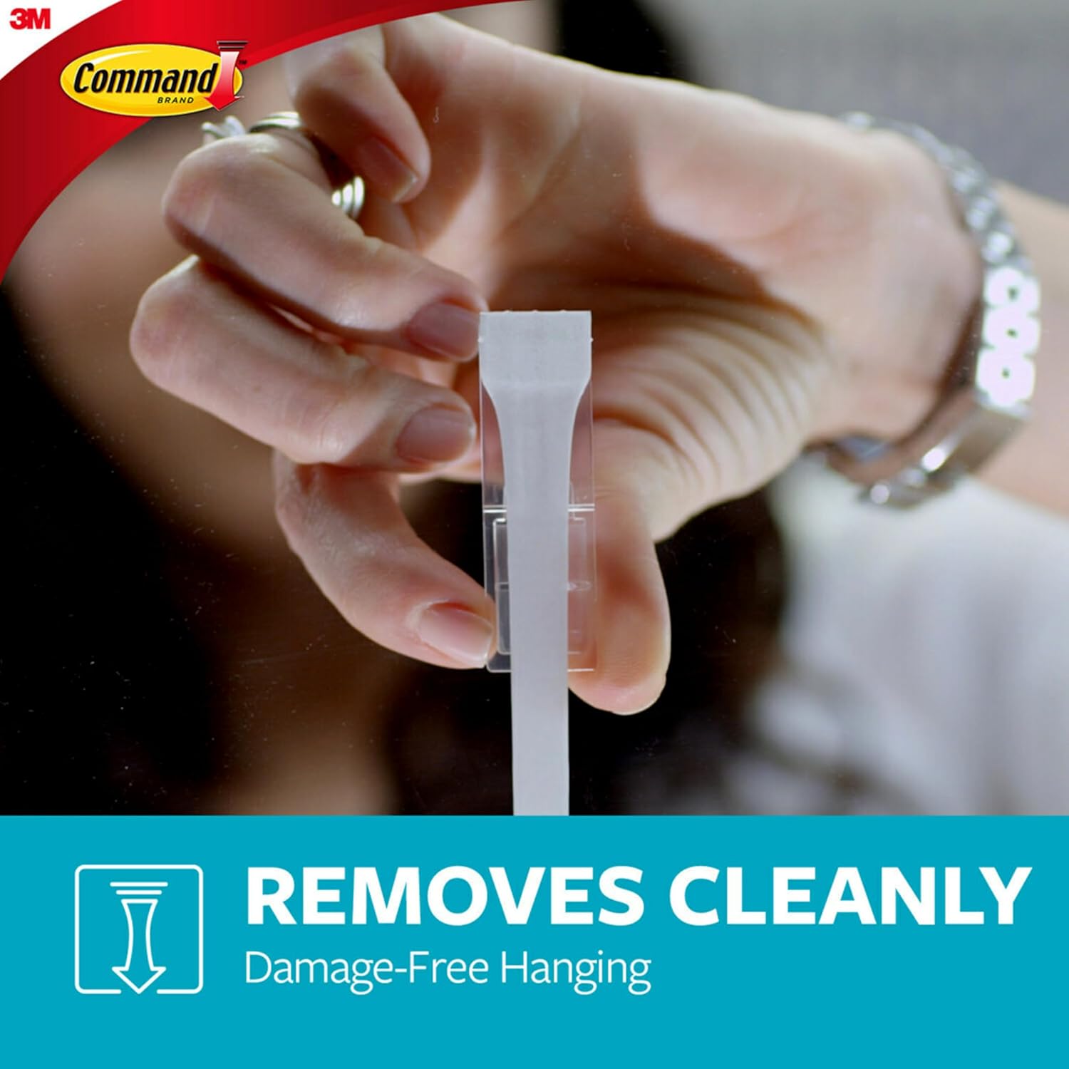 Command Small Bath Hook. Holds up to 1 lb. 1 Satin Nickel Shower Hook with 2 Water Resistant Strips. Damage-Free Bathroom Organization - Image 6
