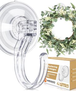 ANDGOO 4 Pack Large Suction Cup Hooks for Door Wreaths. Wreath Hangers for Front Door. Glass. Window. Shower. Upgraded 1.9 Diameter Wreath Holder. No Tools. No Damage. Holds Up to 22 lbs