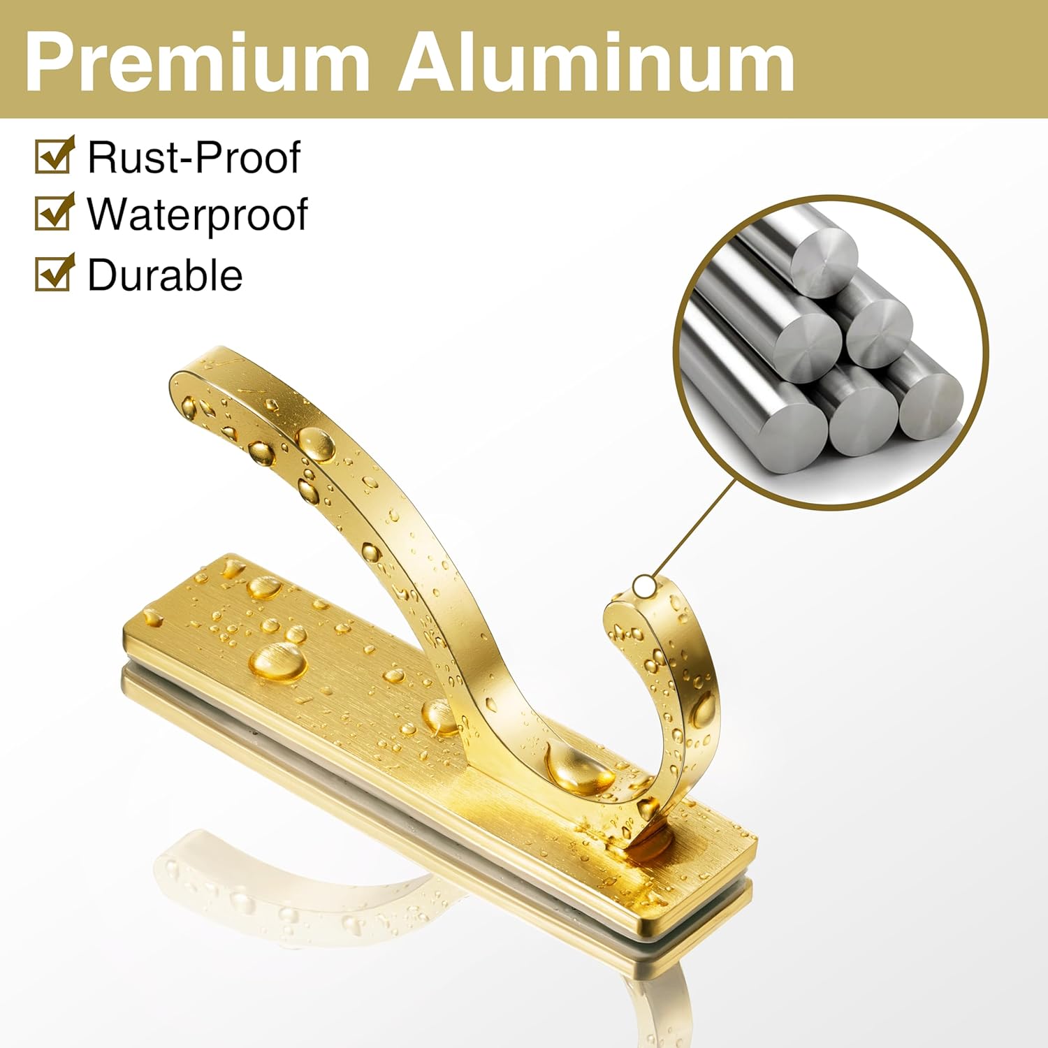 pickpiff Adhesive Wall Hooks for Towels - Sticky Hook Hanging Heavy Duty (13lb). Hanger for Door. Bathroom. Dorm. Closet - for Coats. Purse. Bag. Robe - No Damage to Wall - Gold 4 Pack - Image 5