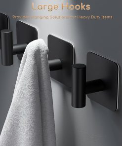 Alternative view of Aikzik 4 Pack Large Heavy Duty Wall Hooks - 26lb Max. Stainless Steel Adhesive Towel Hook. Shower Hooks for Hanging Towel. Coat. Robe. Wall Hook for Use in Bathroom. Kitchen and Door. Matte Black